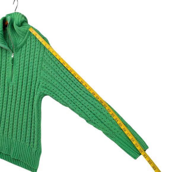 Aerie Cable Care Sweater Womens Green Chunky Knit 1/4 Zip Oversized Size S - Picture 6 of 8